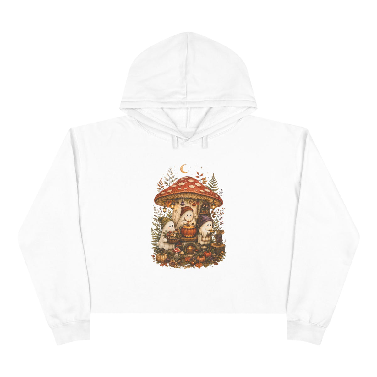 Mushroom Forest Cottage Crop Hoodie | Cute Woodland Gnome Illustration