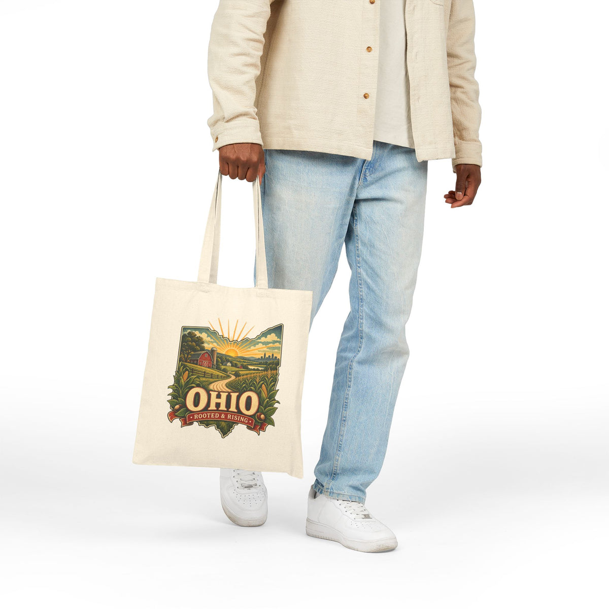 Ohio sunrise landscape Tote Bag | state map, vintage farm scene
