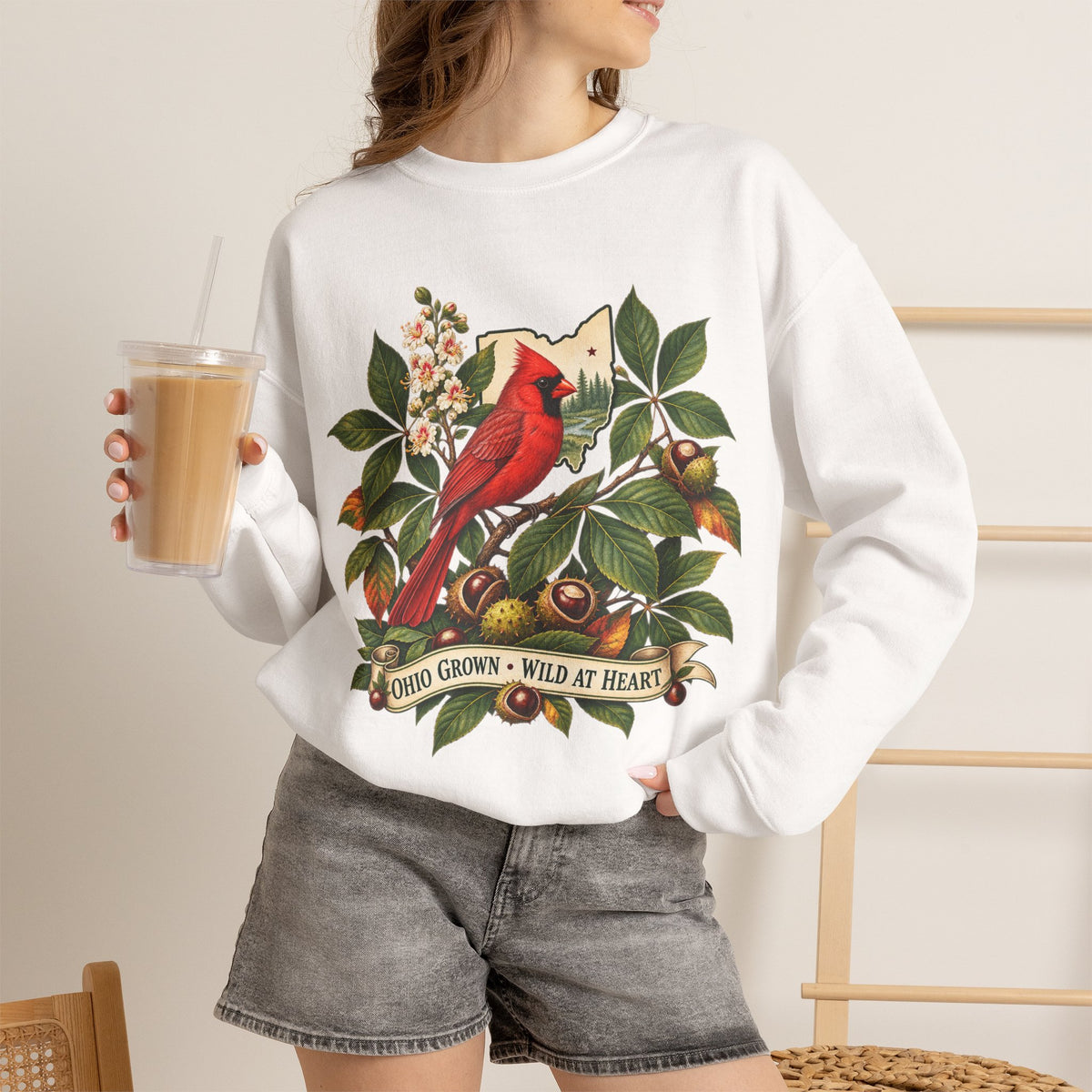 Cardinal Bird Illustration Sweatshirt | Home Grown Wild at Heart Ohio