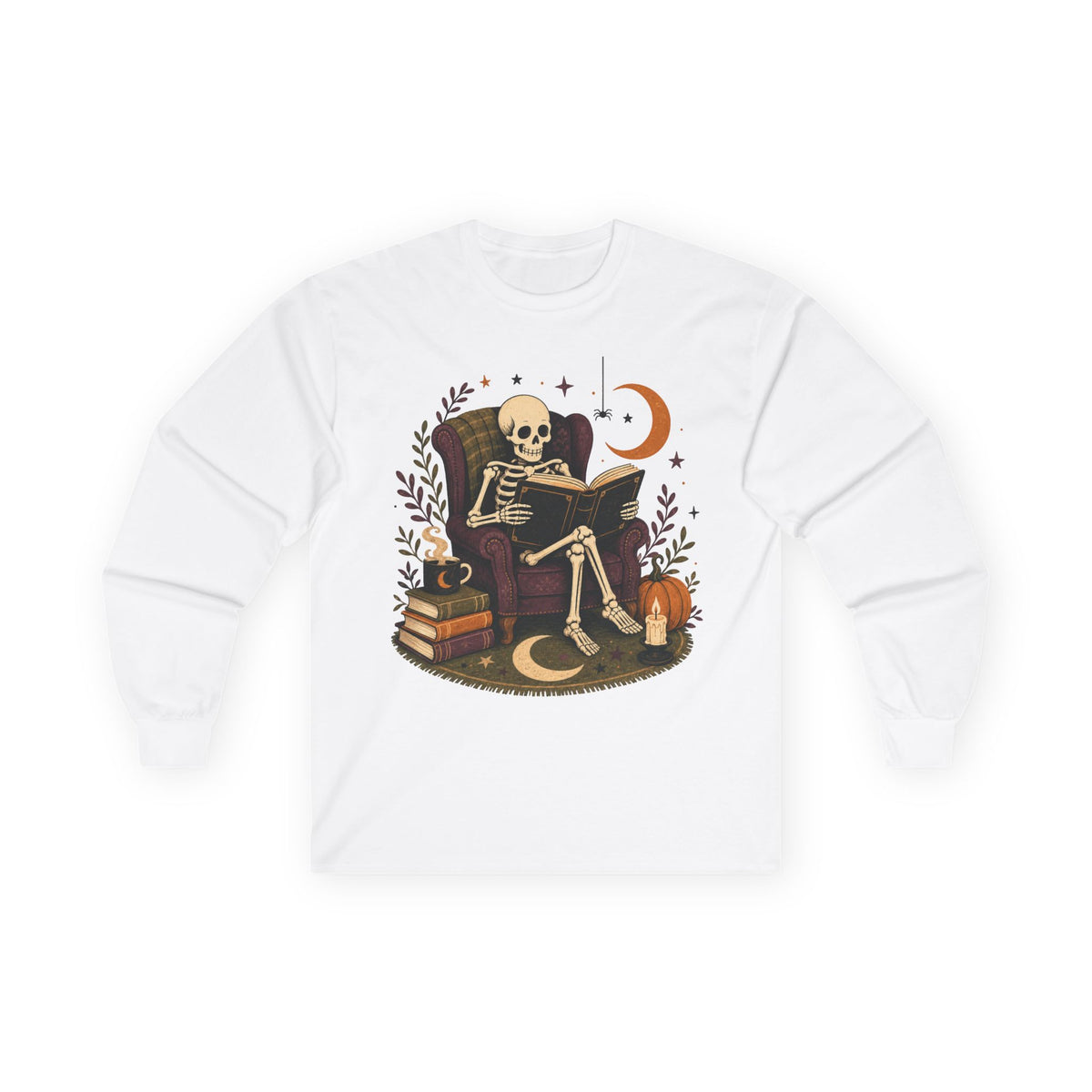 Reading Skeleton Long Sleeve | Cozy Spooky Bookish Tee