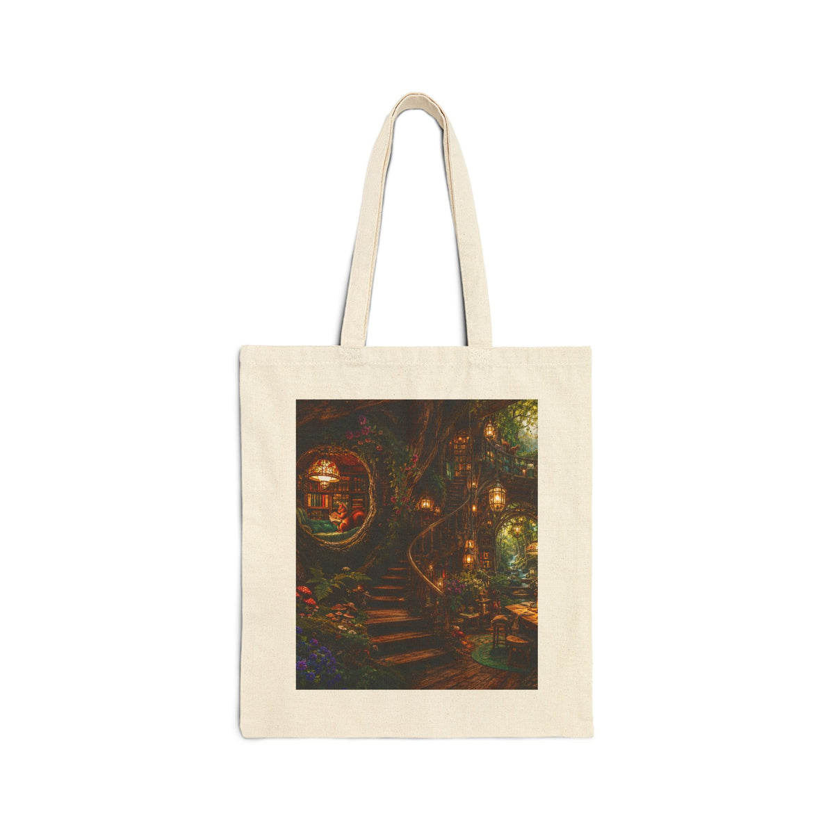 Cozy Fantasy Cottage Illustration Tote | Magical Woodland Cabin Art