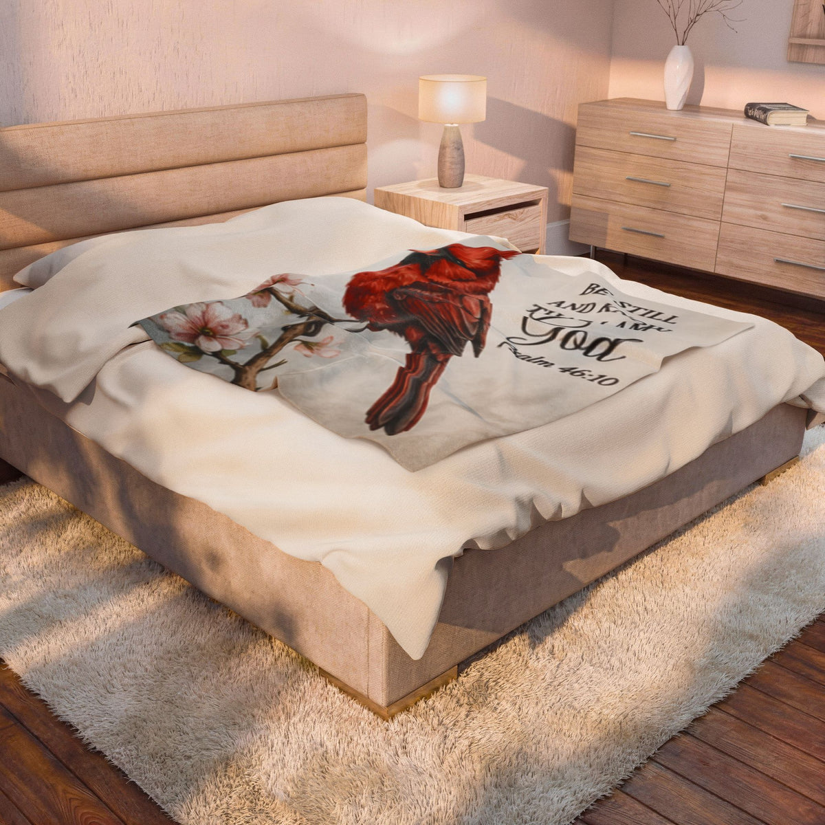 Cardinal Bird Psalm 46:10 Velveteen Plush Blanket | Scripture Throw
