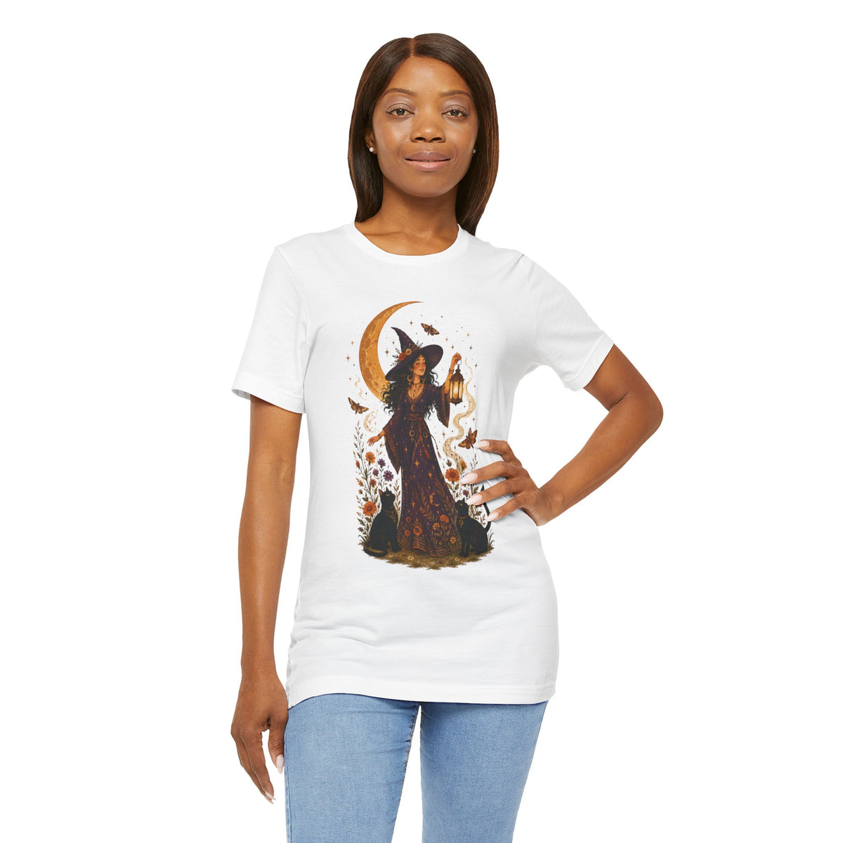 Witch with Lantern T-Shirt | Crescent Moon Halloween Tee