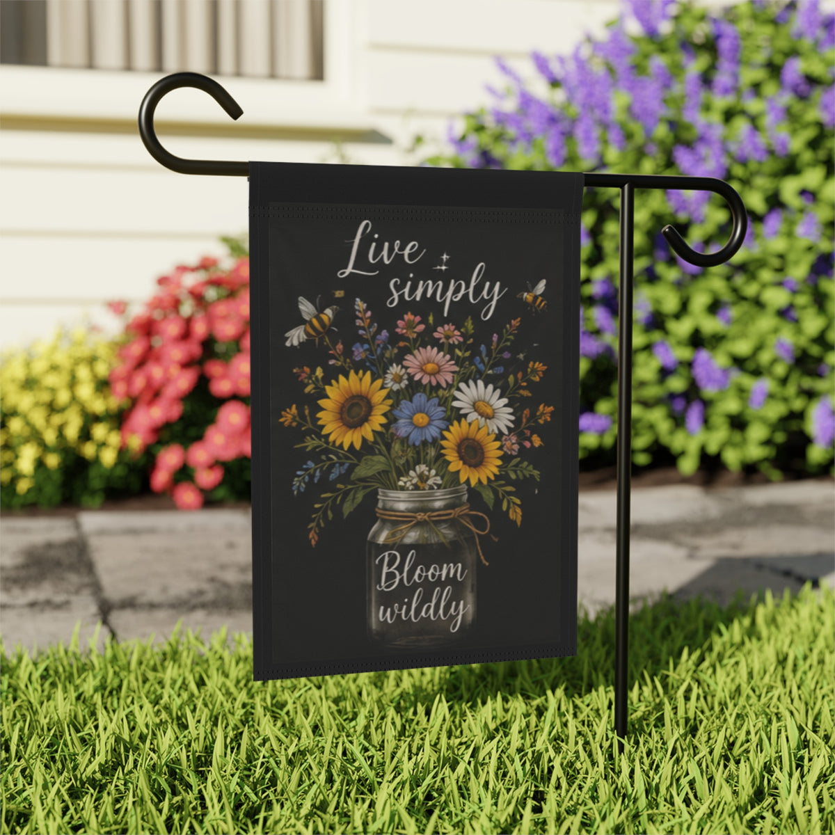 Live Simply Bloom Wildly Garden Flag | House Banner, Mason Jar Floral