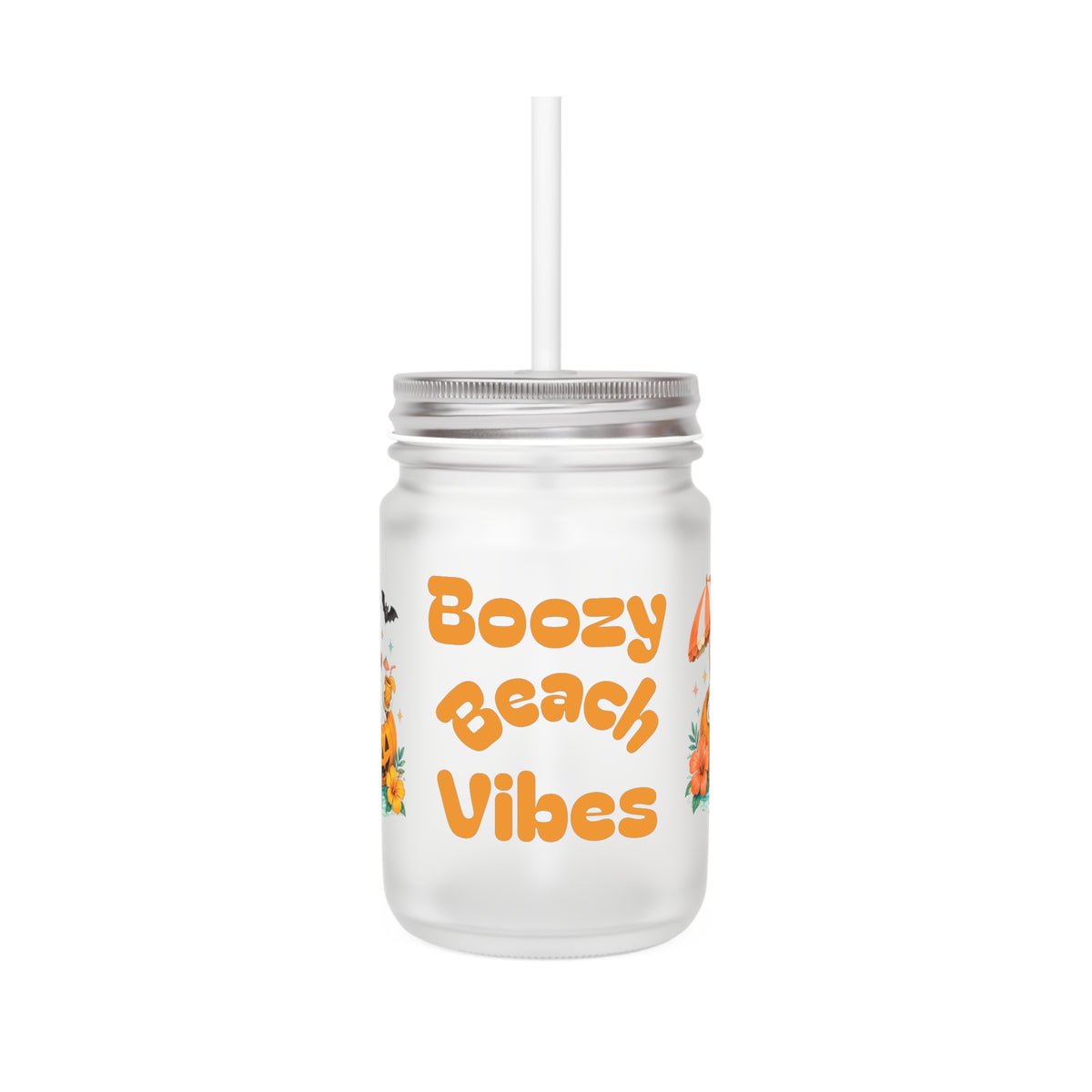 Boozy Beach Vibes Mason Jar | Halloween Pumpkin Beach Drink Jar