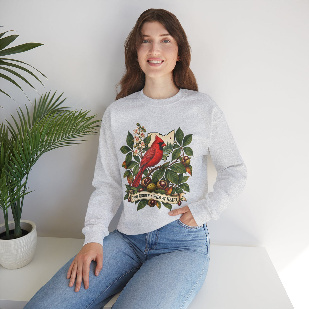 Cardinal Bird Illustration Sweatshirt | Home Grown Wild at Heart Ohio