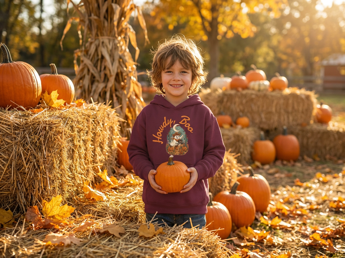 Howdy Boo Pumpkin Patch Hoodie | Kids Halloween Sweatshirt