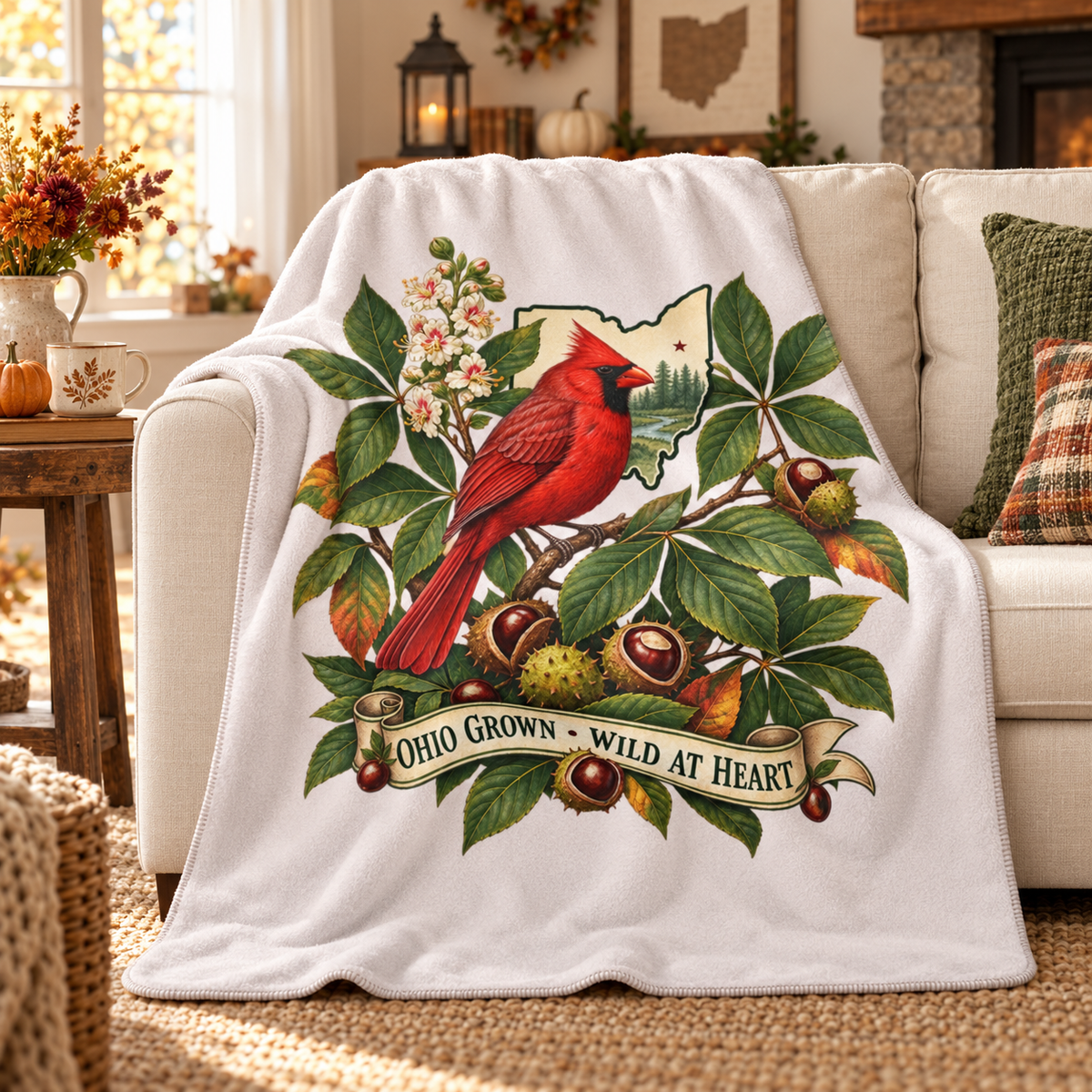 Ohio Cardinal Chestnuts state map Sherpa Fleece Blanket | Ohio Grown, Wild at Heart