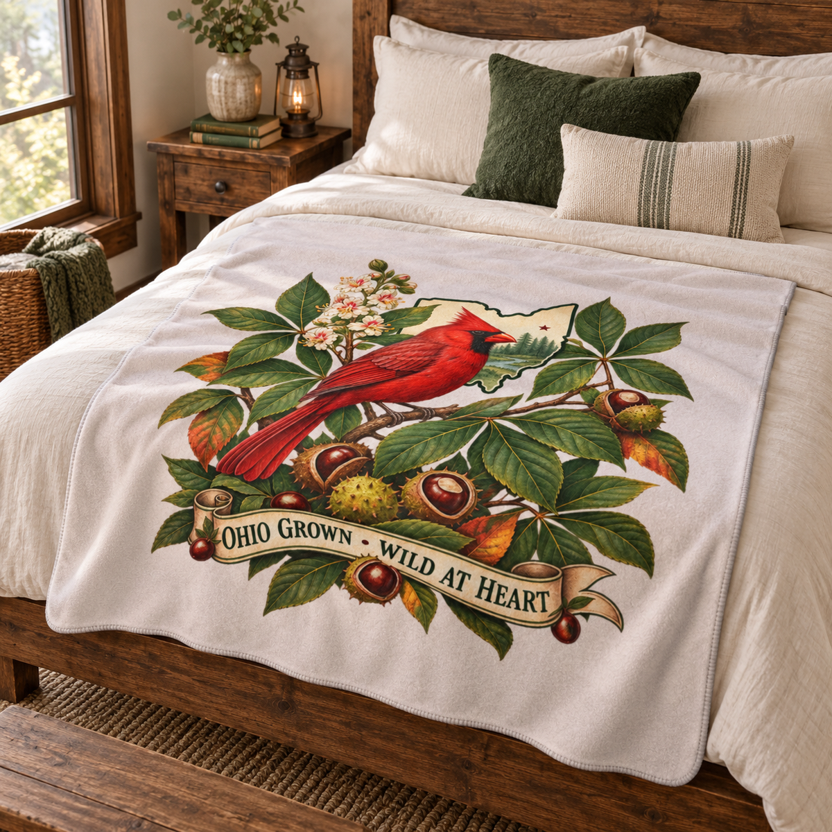 Ohio Cardinal Chestnuts state map Sherpa Fleece Blanket | Ohio Grown, Wild at Heart