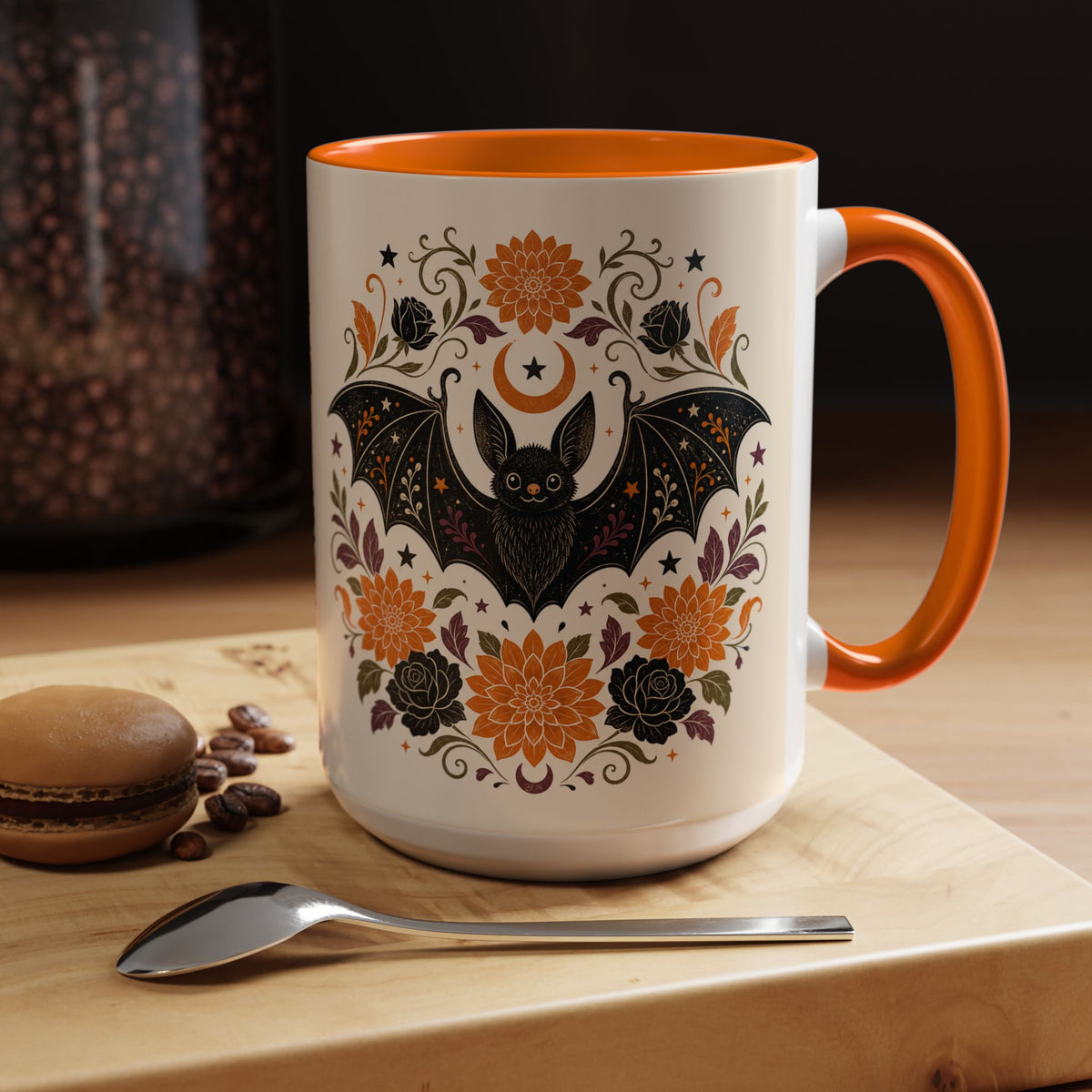 Halloween Floral Bat Coffee Mug — Cute Spooky Accent Mug (11/15oz)