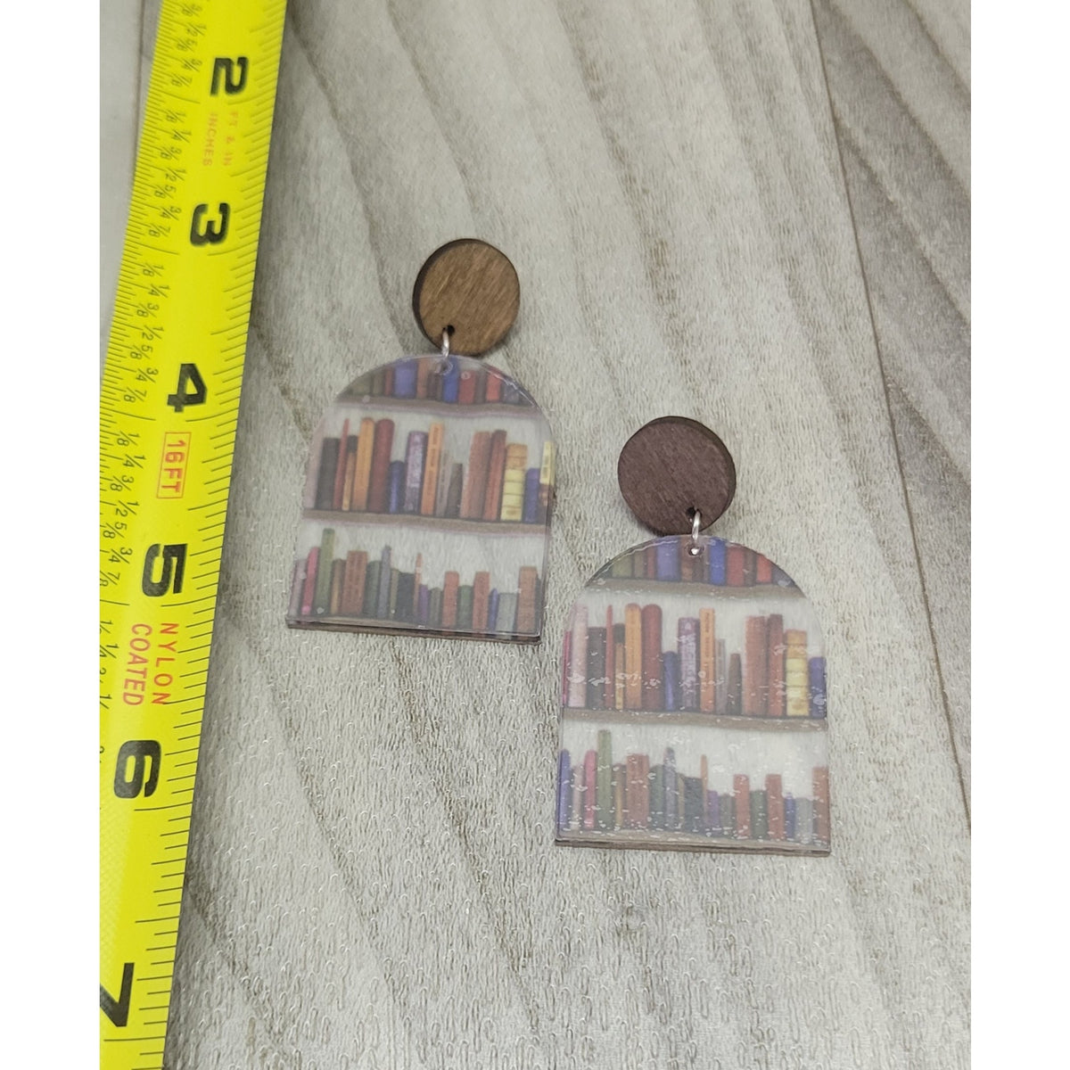 Wood and acrylic circle book earrings