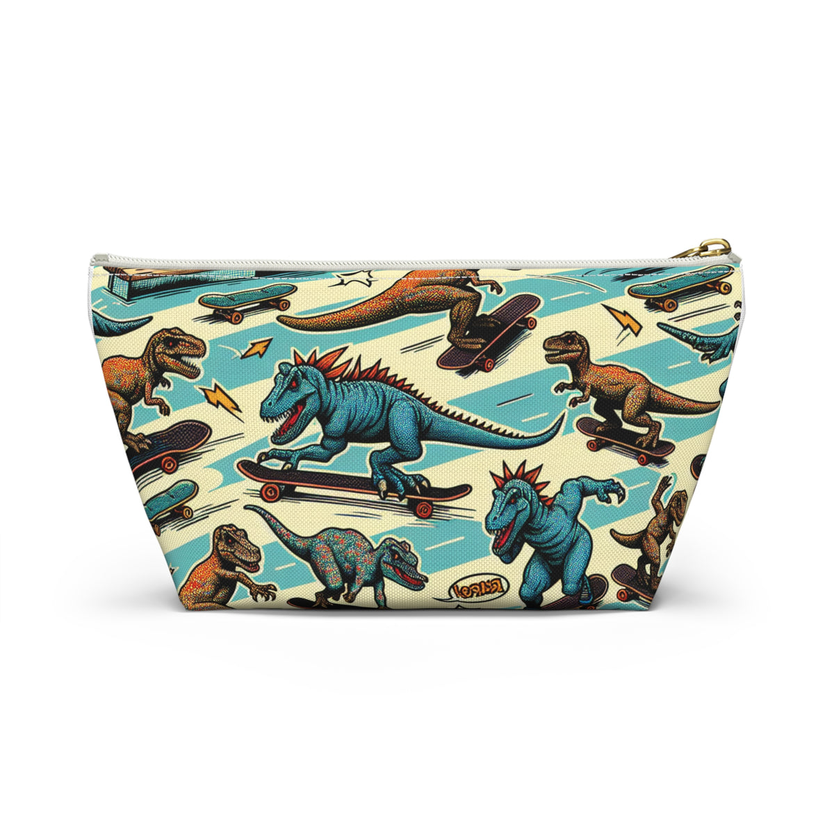 A Fun Dinosaurs on skateboards Accessory Pouch w T-bottom Great for any little boy