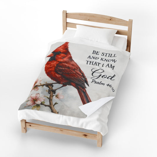 Cardinal Bird Psalm 46:10 Velveteen Plush Blanket | Scripture Throw
