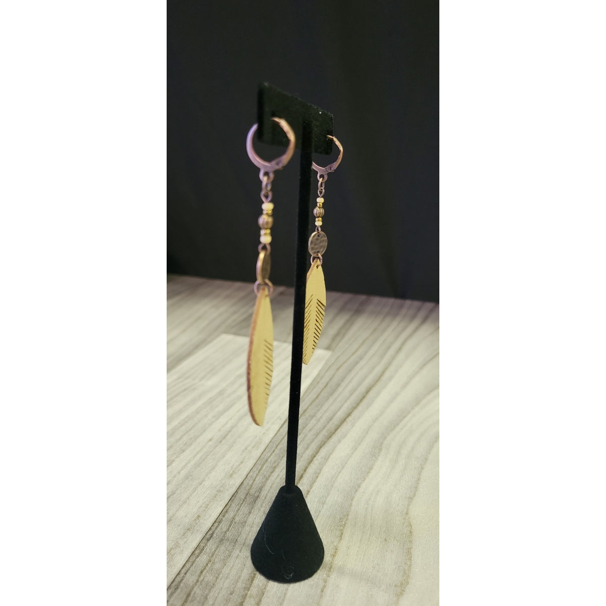 Leather Feather earrings with beads