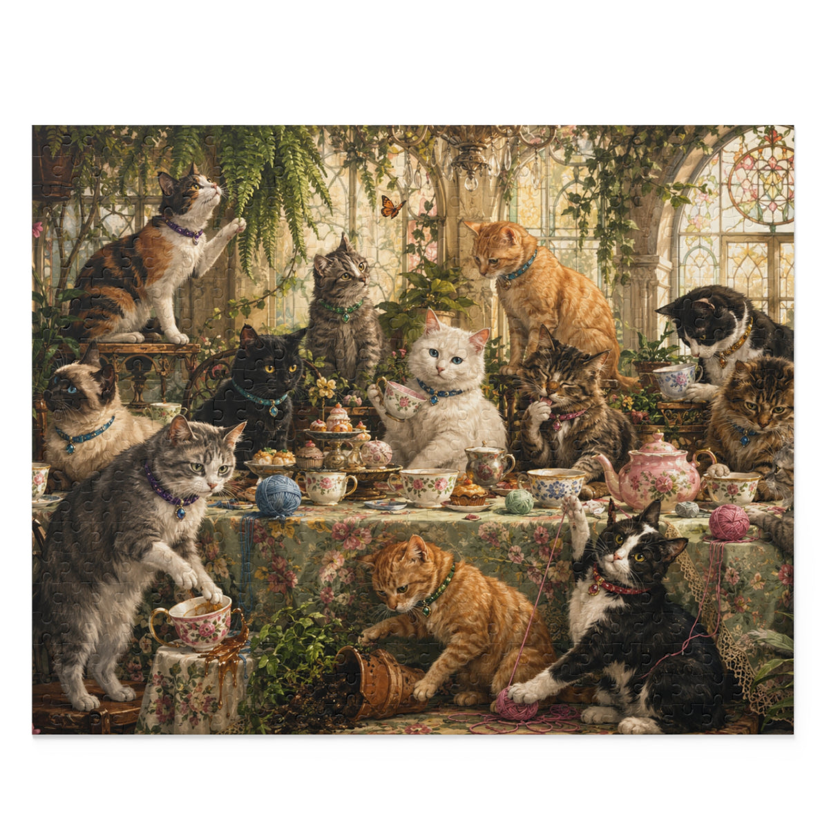 Cats at Tea Party Puzzle | Vintage Cat Illustration 120/252/500-Piece
