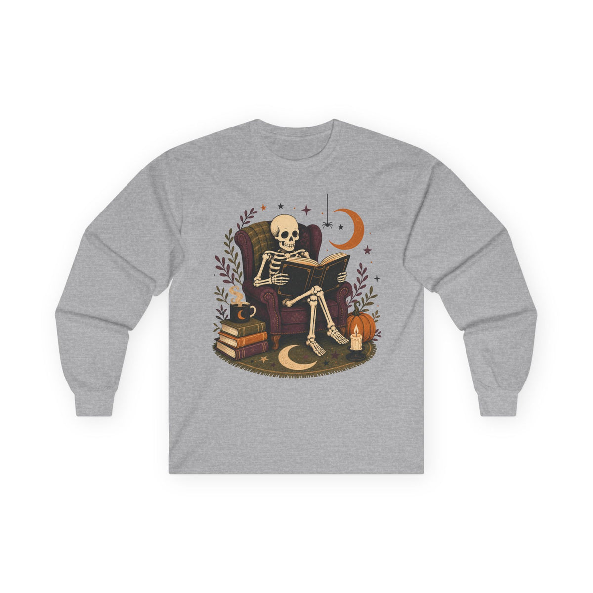 Reading Skeleton Long Sleeve | Cozy Spooky Bookish Tee