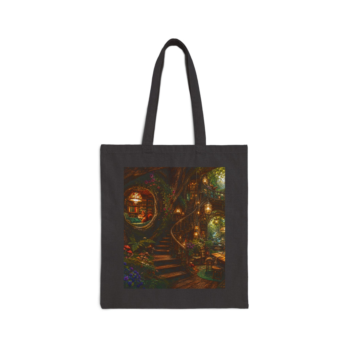 Cozy Fantasy Cottage Illustration Tote | Magical Woodland Cabin Art