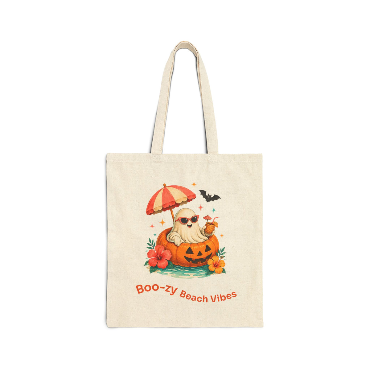Beach Pumpkin Halloween Tote | Boo-zy Beach Vibes Cotton Canvas Tote