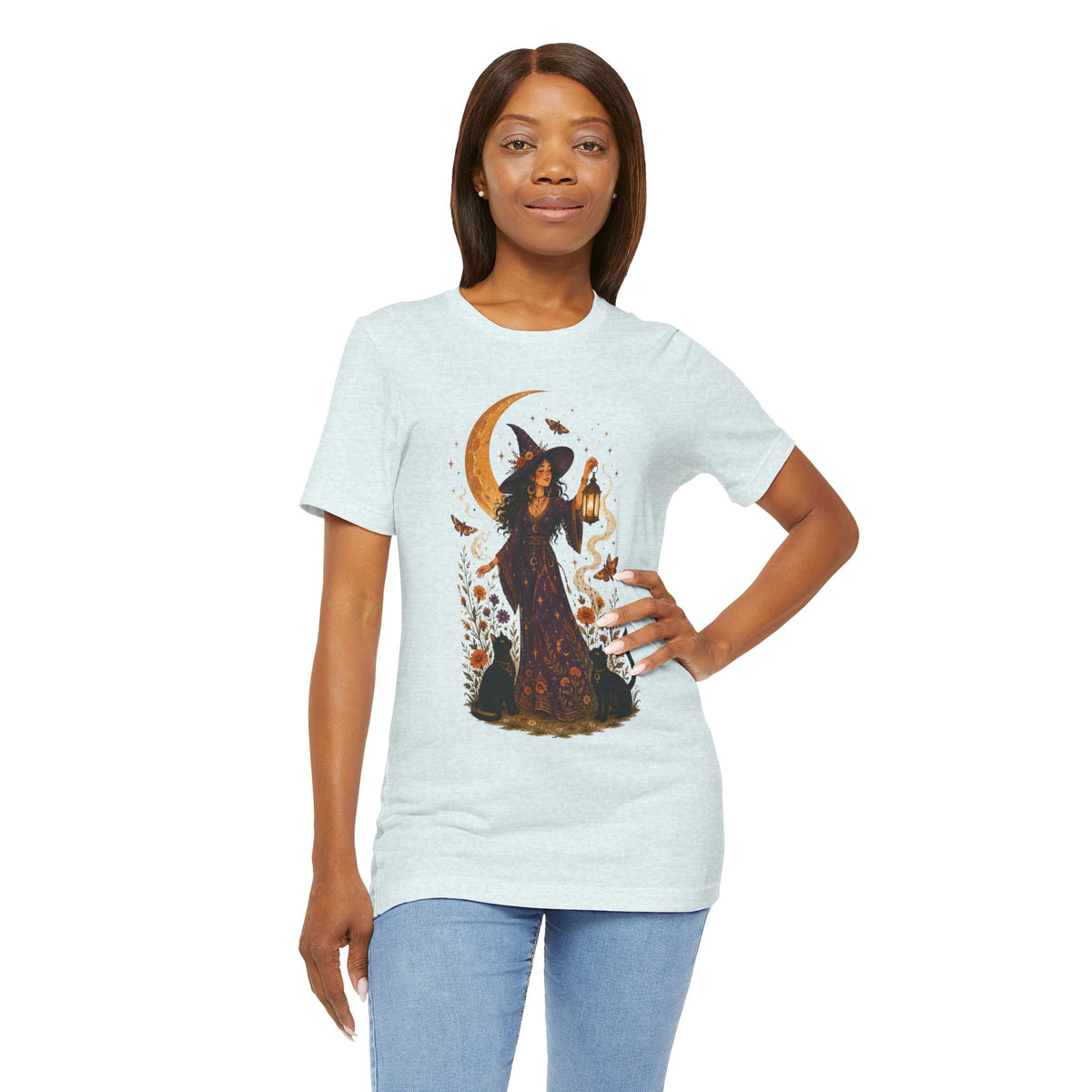 Witch with Lantern T-Shirt | Crescent Moon Halloween Tee