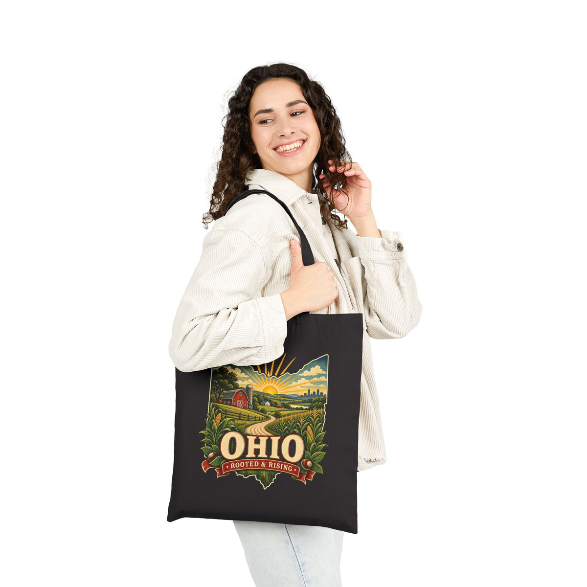 Ohio sunrise landscape Tote Bag | state map, vintage farm scene