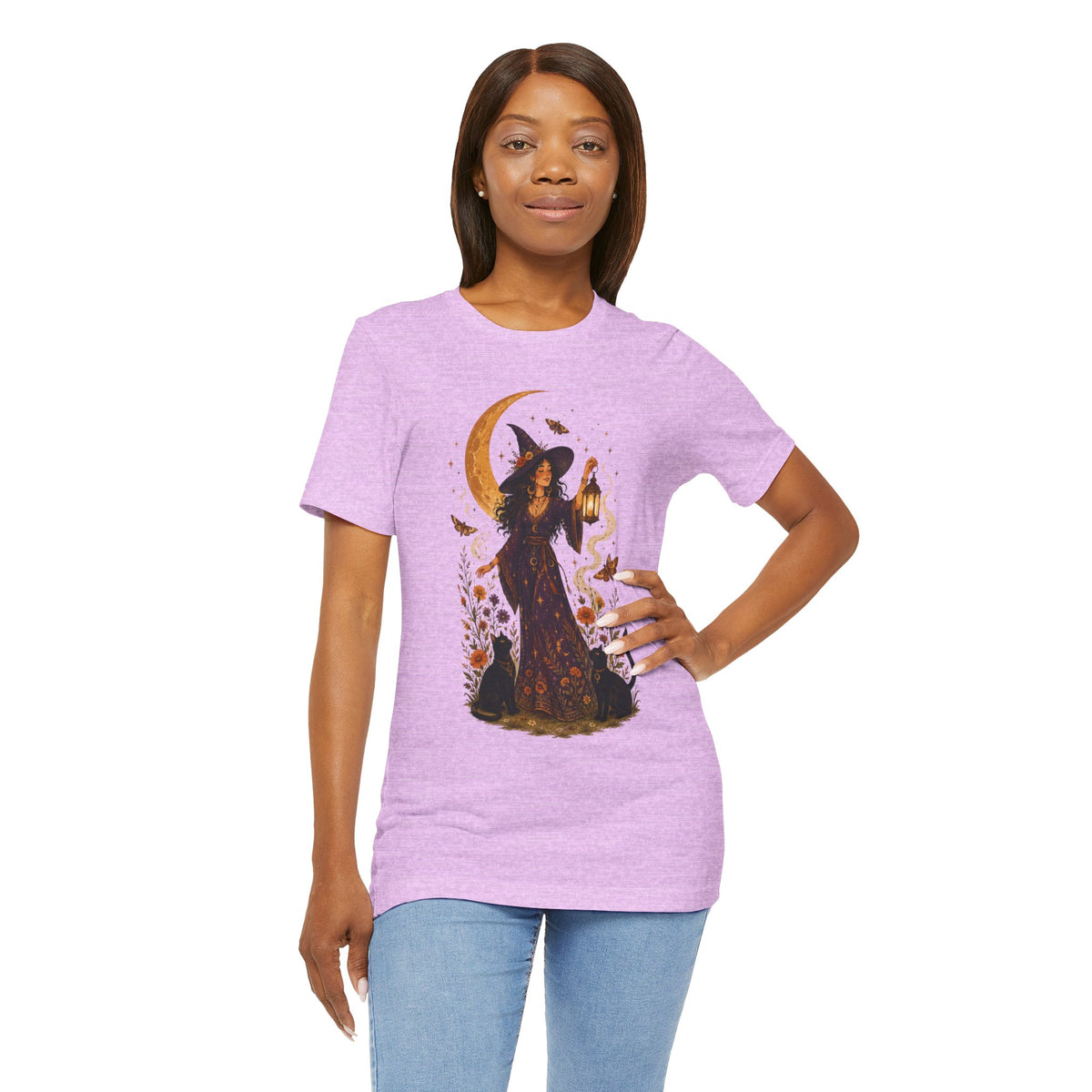 Witch with Lantern T-Shirt | Crescent Moon Halloween Tee