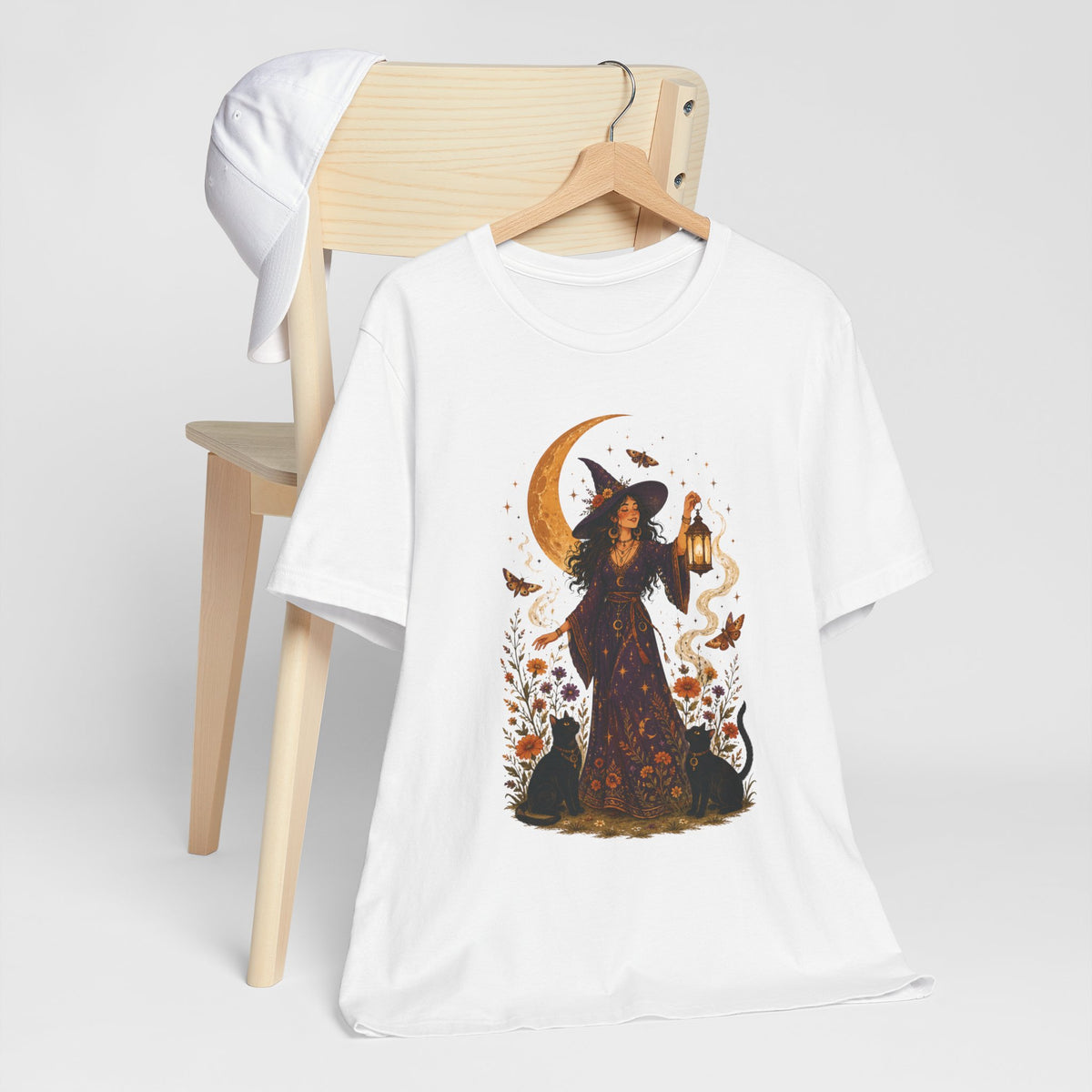 Witch with Lantern T-Shirt | Crescent Moon Halloween Tee