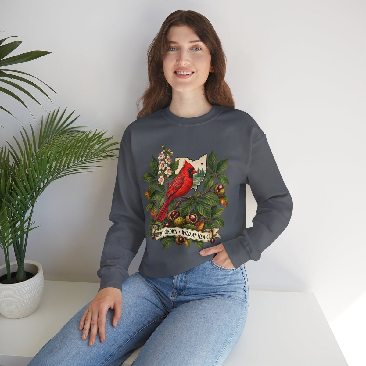 Cardinal Bird Illustration Sweatshirt | Home Grown Wild at Heart Ohio