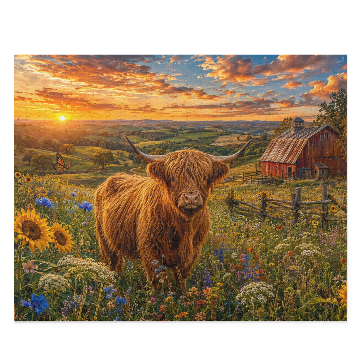 Highland Cow Sunset Puzzle
