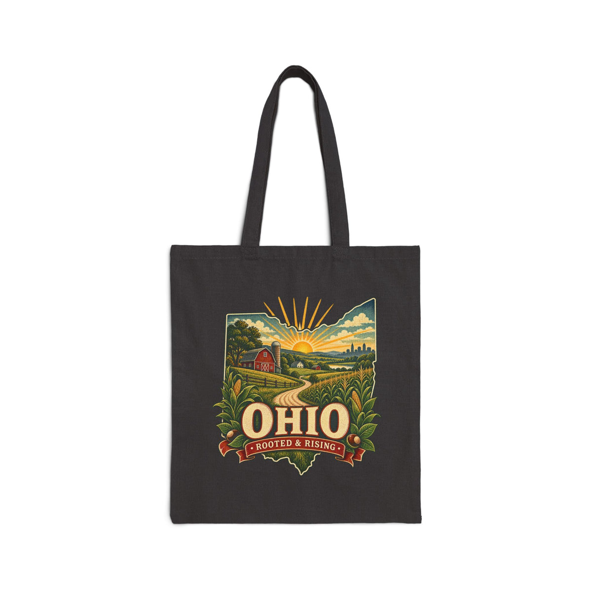 Ohio sunrise landscape Tote Bag | state map, vintage farm scene