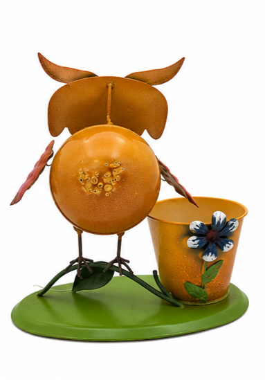 Whimsical Metal Owl Planter with Flower Pot | Cute Garden Owl Decor | Indoor Outdoor Plant Holder