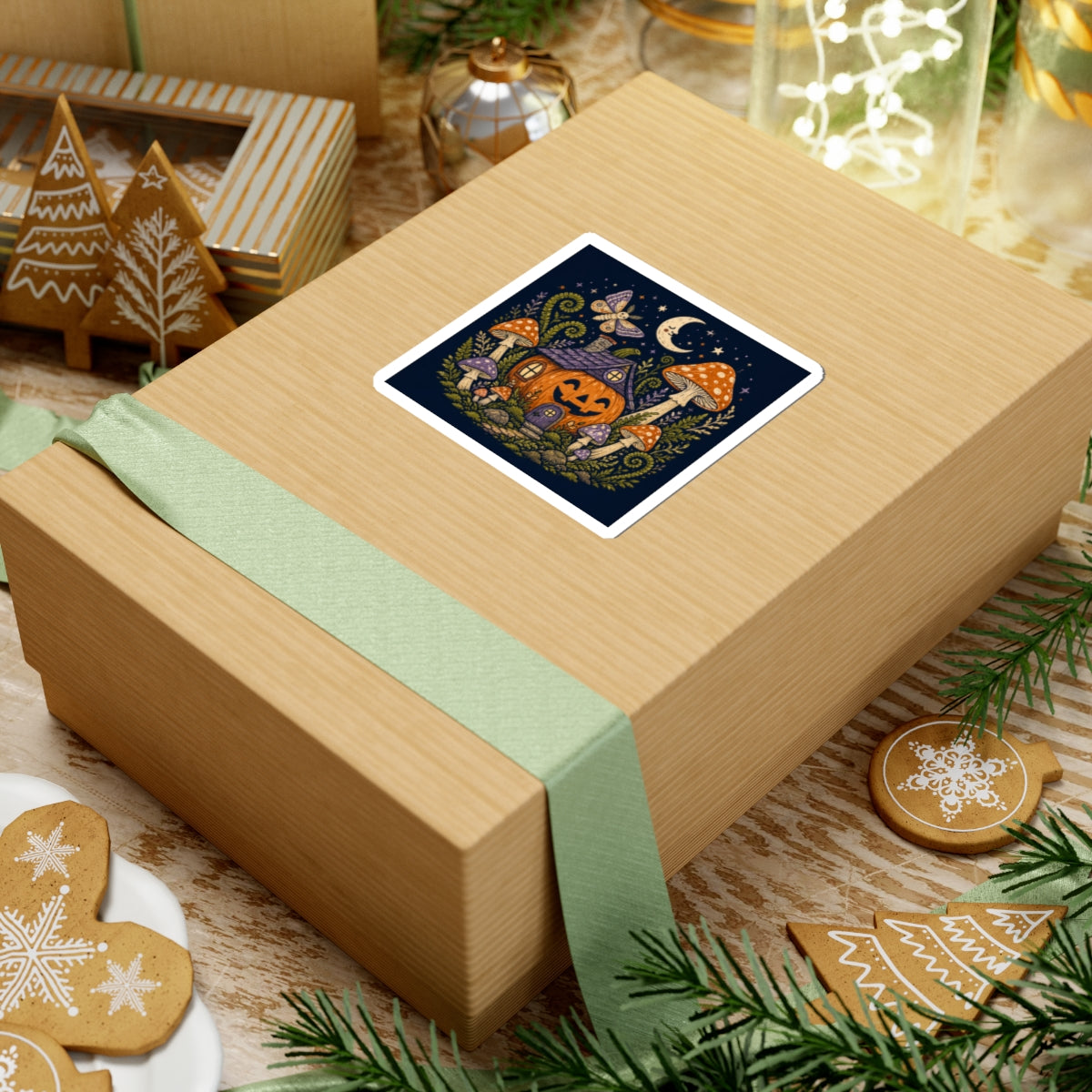 Jack-O'-Lantern Mushroom Cottage Sticker | Halloween Pumpkin Sticker