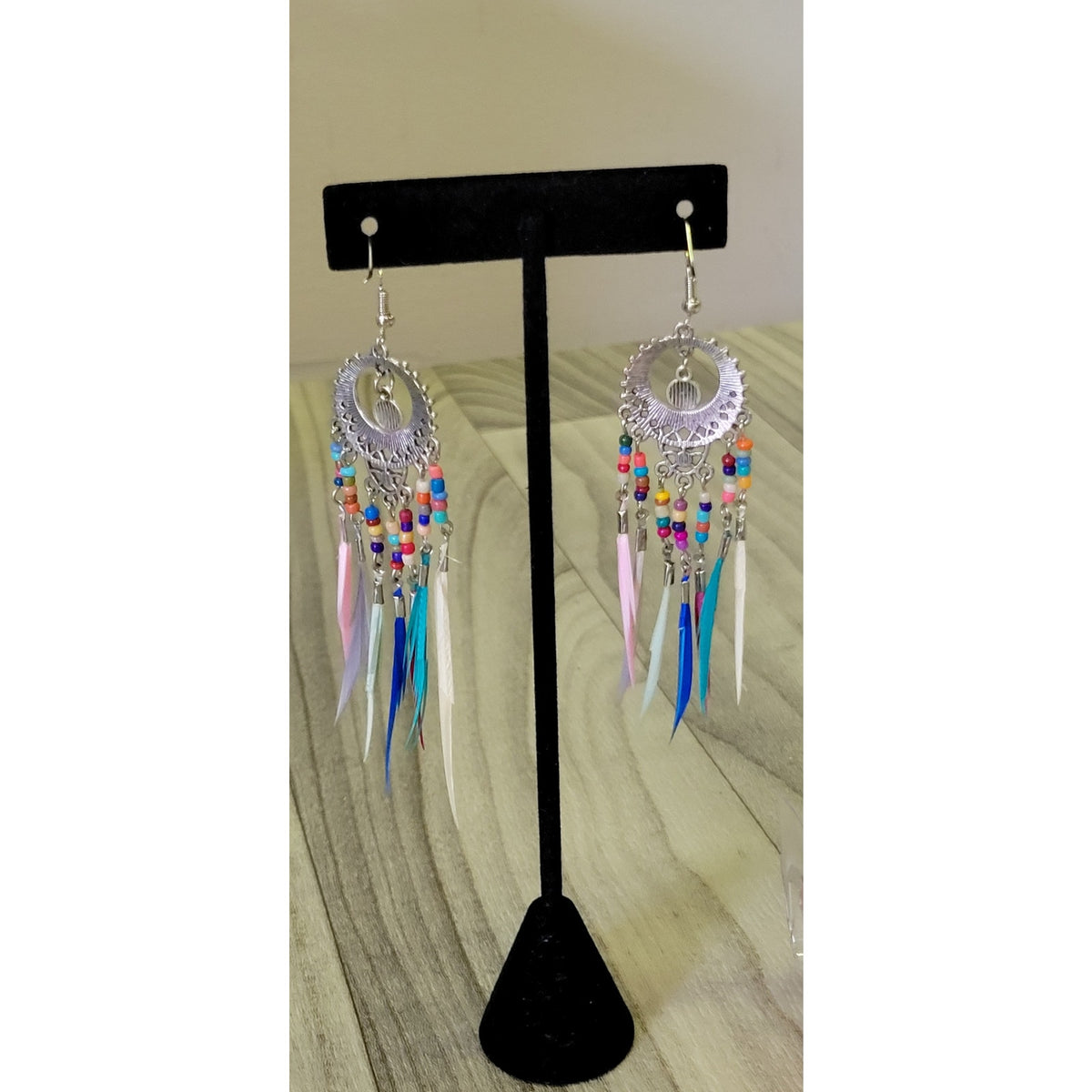 Boho feathered beaded tassel earrings
