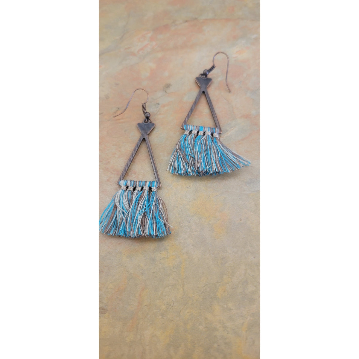 Copper triangle frame earrings