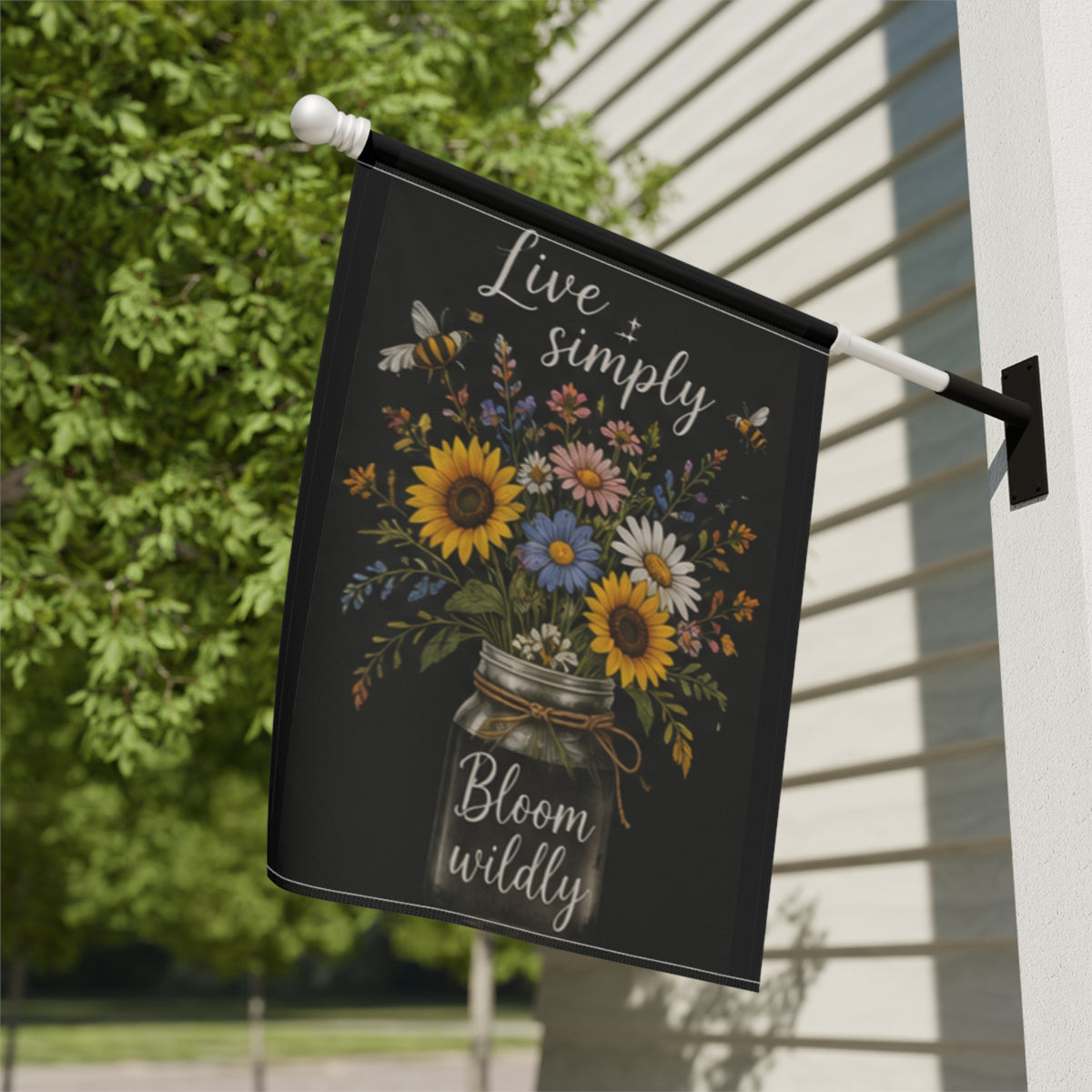 Live Simply Bloom Wildly Garden Flag | House Banner, Mason Jar Floral