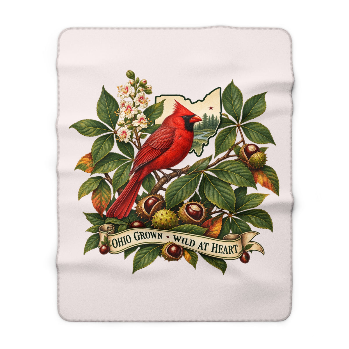 Ohio Cardinal Chestnuts state map Sherpa Fleece Blanket | Ohio Grown, Wild at Heart