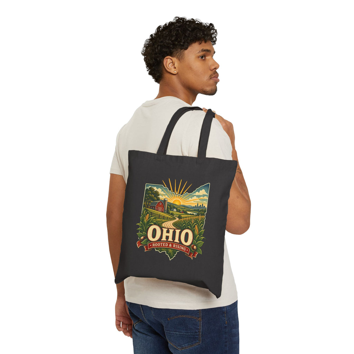 Ohio sunrise landscape Tote Bag | state map, vintage farm scene