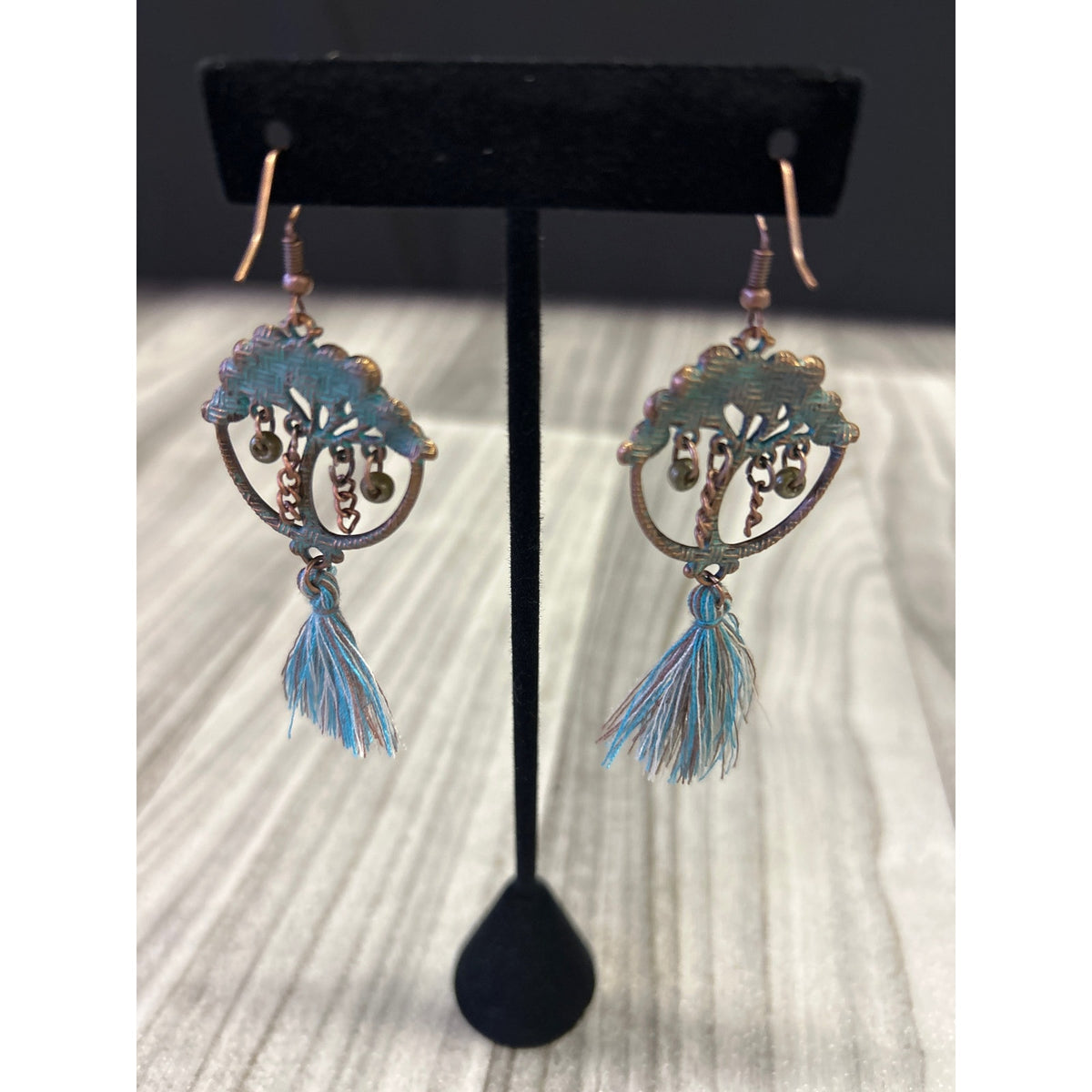 Patina tree of life earrings 2 1/2”