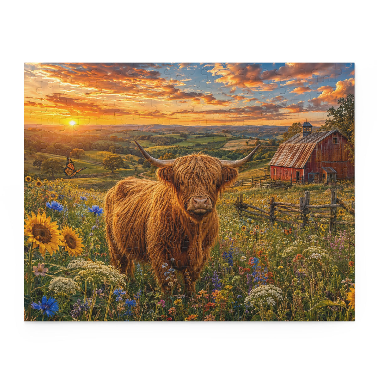 Highland Cow Sunset Puzzle