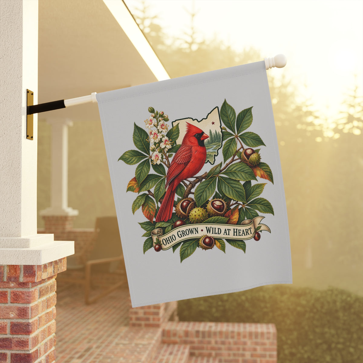 Ohio Grown Cardinal Garden Flag | House Banner, Floral Nest Design