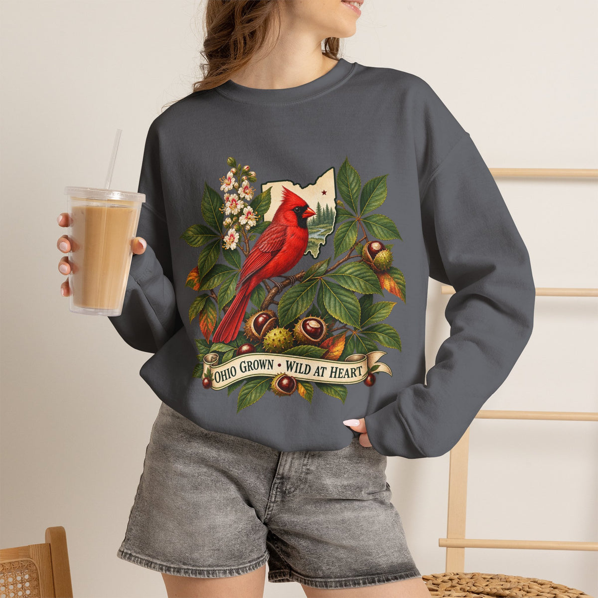 Cardinal Bird Illustration Sweatshirt | Home Grown Wild at Heart Ohio