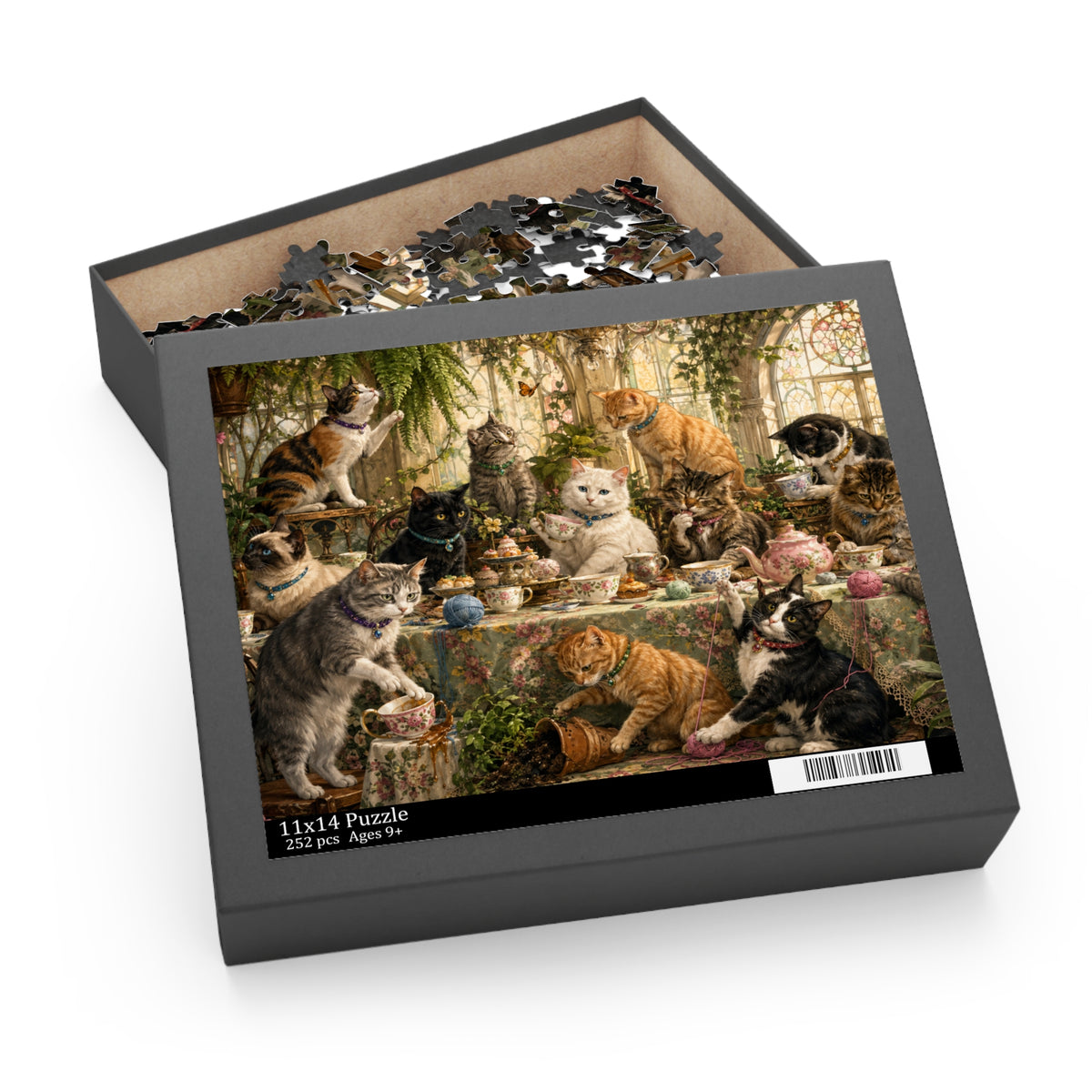 Cats at Tea Party Puzzle | Vintage Cat Illustration 120/252/500-Piece