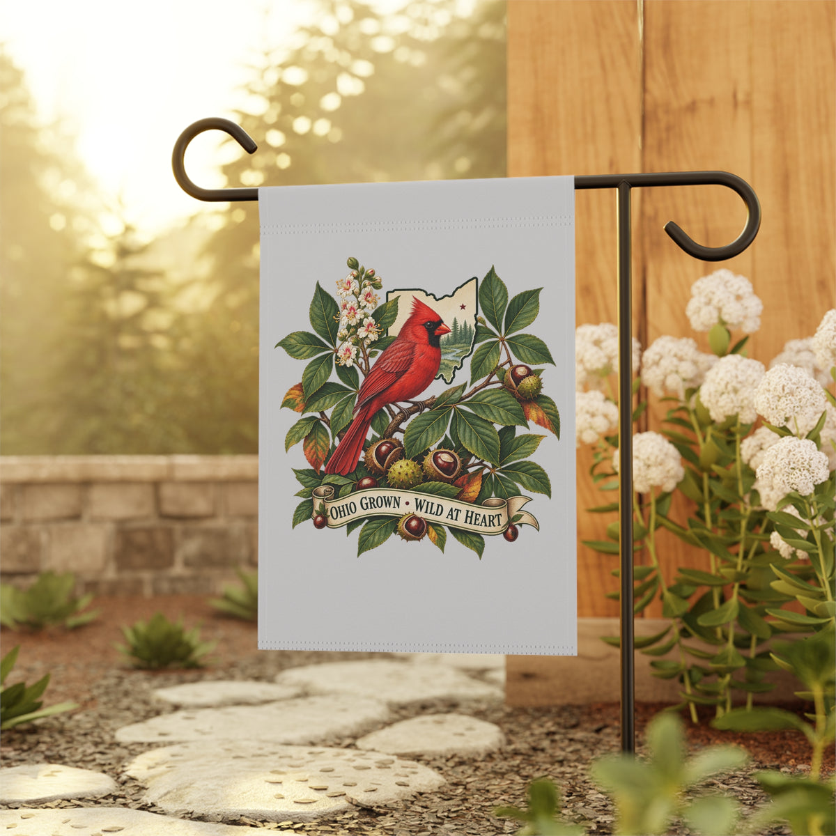 Ohio Grown Cardinal Garden Flag | House Banner, Floral Nest Design