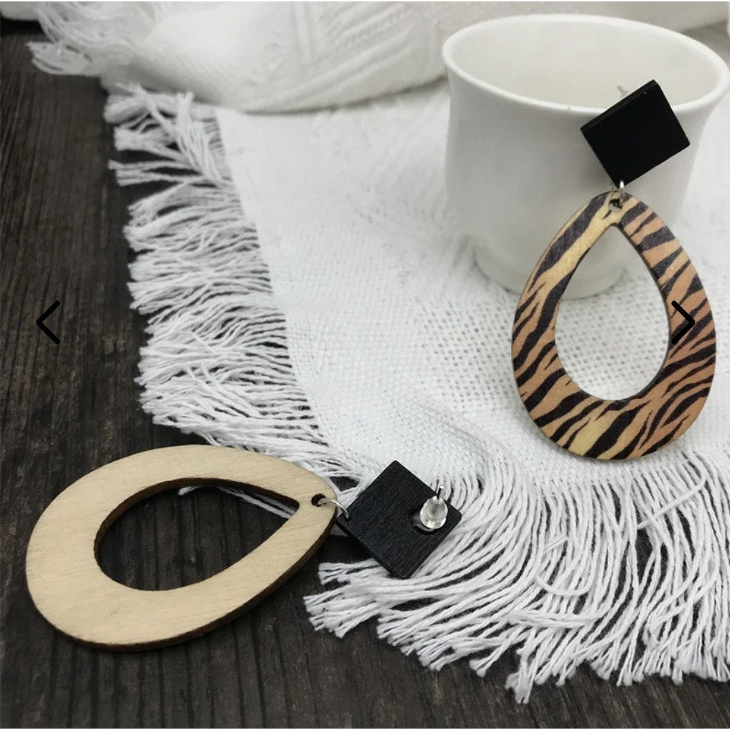 Vintage Leopard Print Wood earrings lightweight