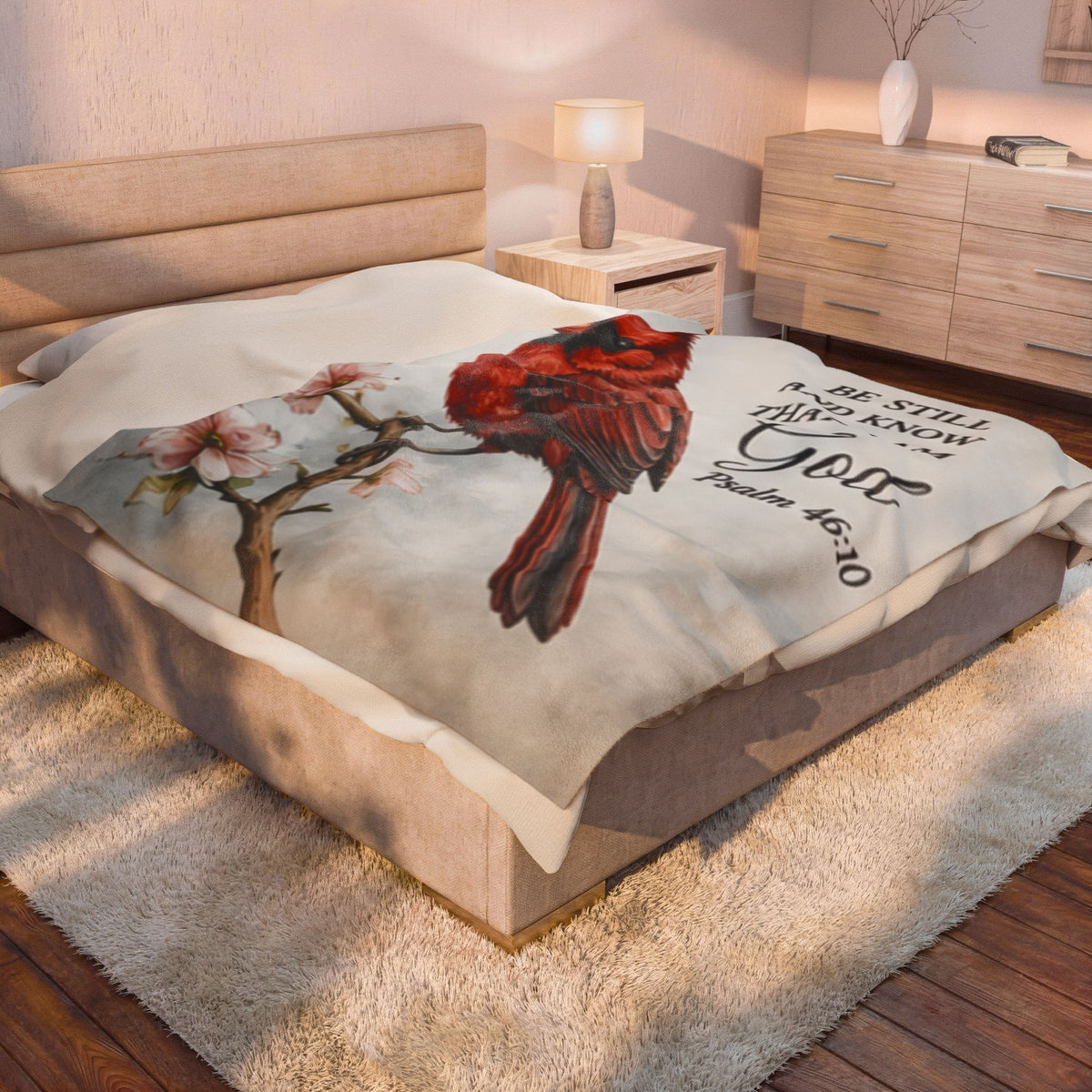 Cardinal Bird Psalm 46:10 Velveteen Plush Blanket | Scripture Throw