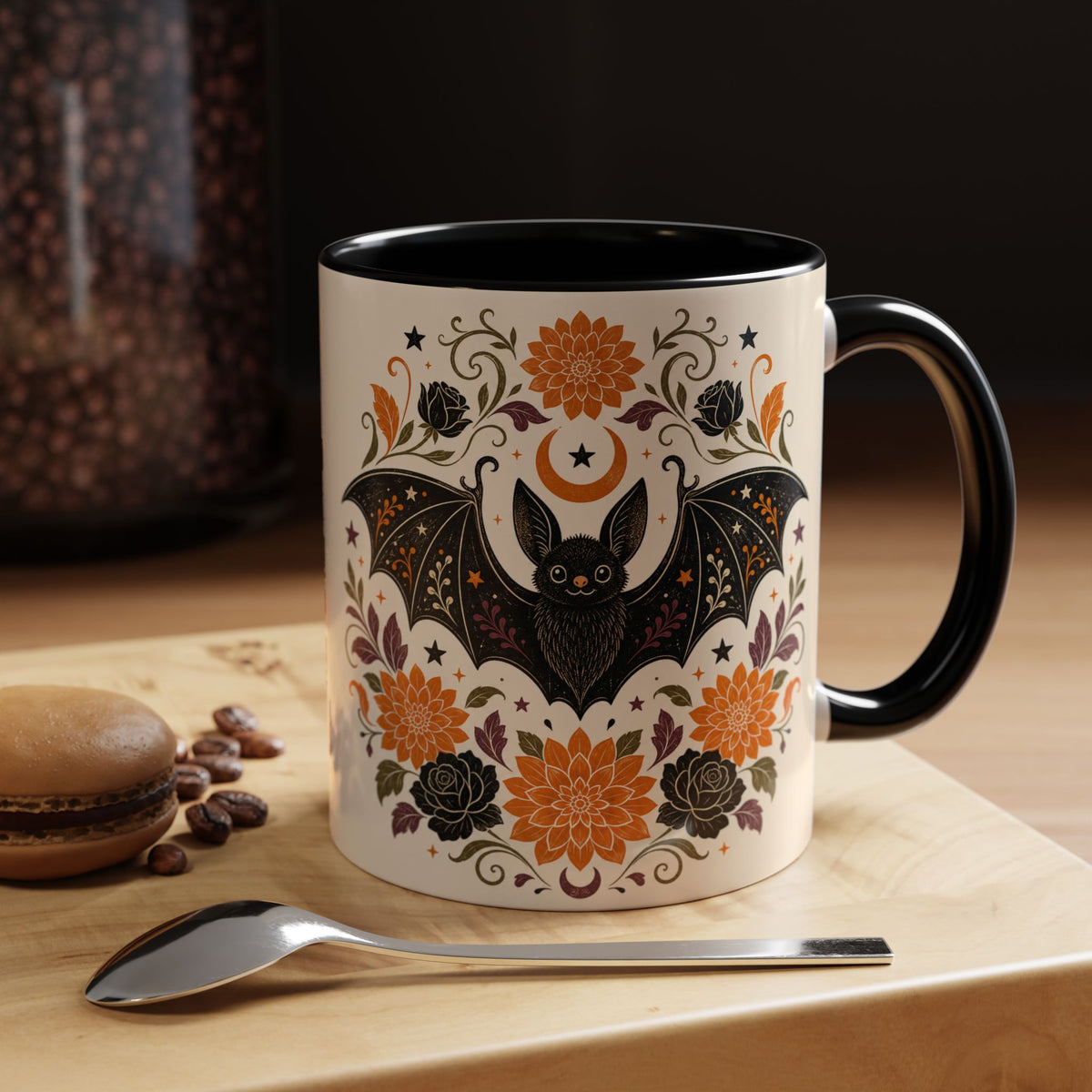 Halloween Floral Bat Coffee Mug — Cute Spooky Accent Mug (11/15oz)