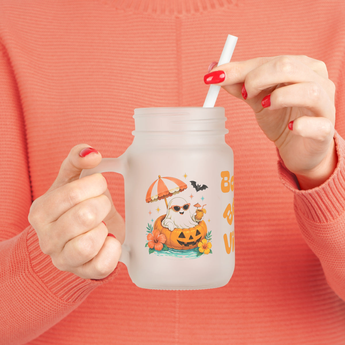 Boozy Beach Vibes Mason Jar | Halloween Pumpkin Beach Drink Jar
