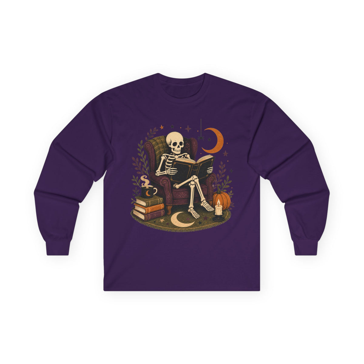 Reading Skeleton Long Sleeve | Cozy Spooky Bookish Tee