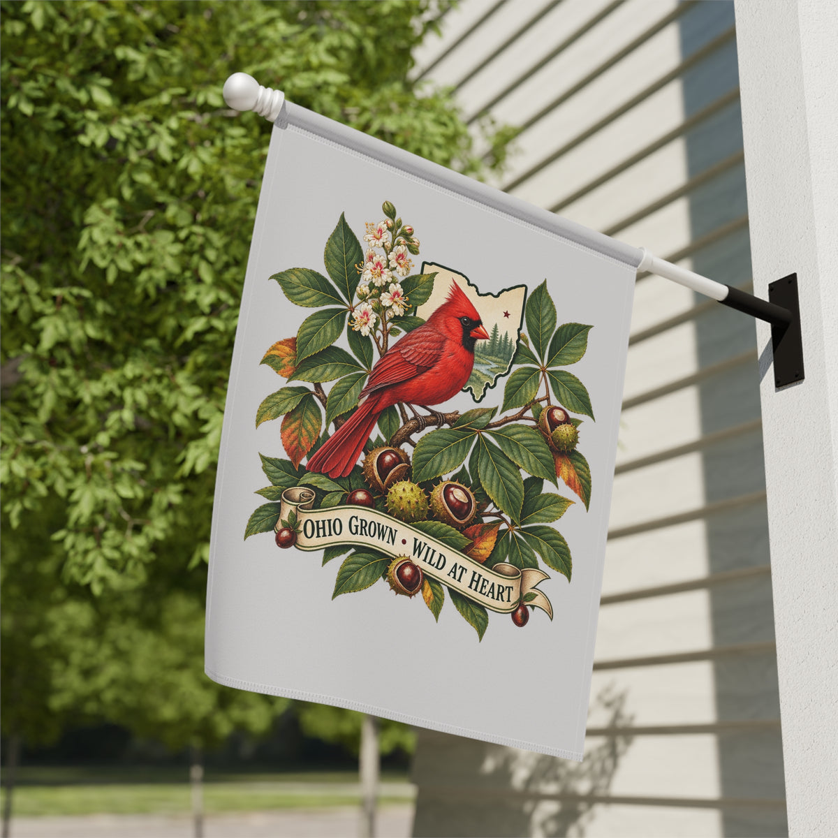 Ohio Grown Cardinal Garden Flag | House Banner, Floral Nest Design