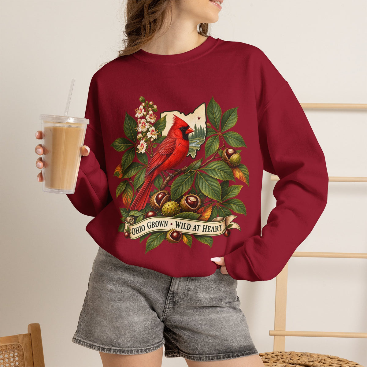 Cardinal Bird Illustration Sweatshirt | Home Grown Wild at Heart Ohio
