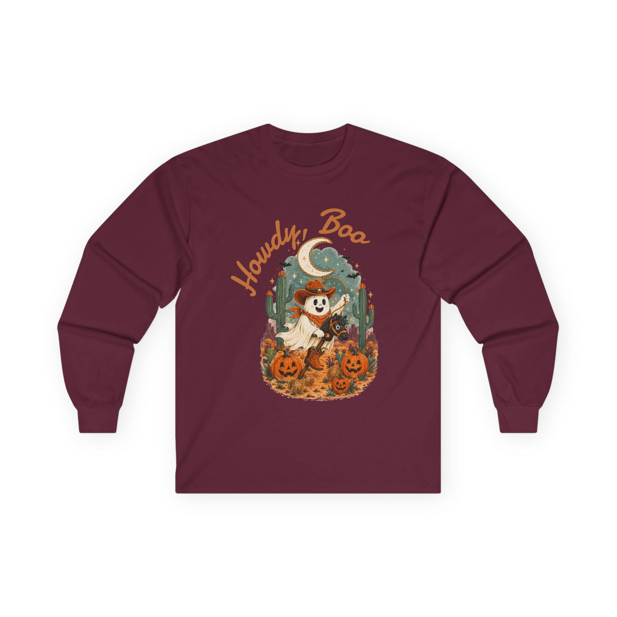 Howdy Boo ghost cowboy pumpkin Long Sleeve, Halloween western spooky tee